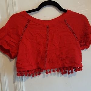Red Pom Pom Crop Top